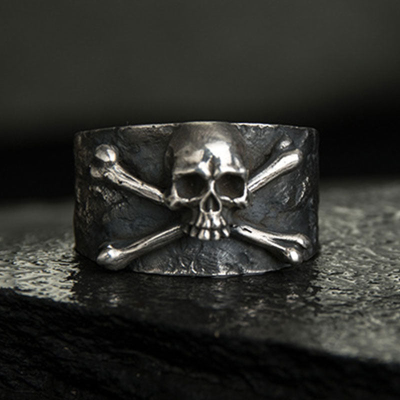 Black Punk Skull Adjustable Thick Band Ring