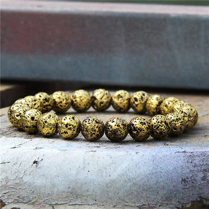 Plated Lava Stone 8mm Beaded Men Bracelet