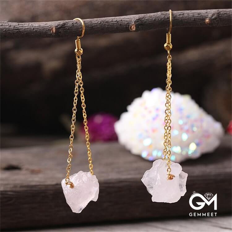 Quartz Gravel Gold Chain Dangle Earrings