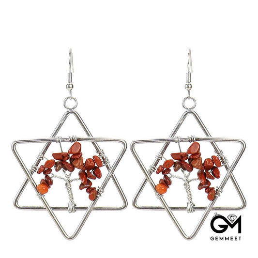 Hexagon Star Gravel Crystal Tree of Life Earrings