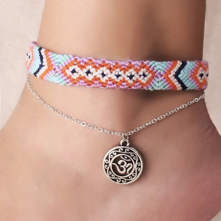 Handwoven Cotton Rope OM Pendant Bracelet Anklet