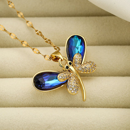 Cute Dragonfly Full Stones Pendant Necklace