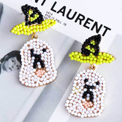 Funny Halloween Little Ghost Witch Hat Bead Earrings