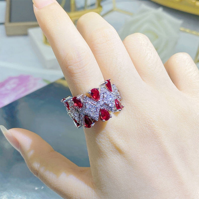 Imitation Pigeon Blood Ruby Ring Banquet Wedding Cocktail Ball Jewelry