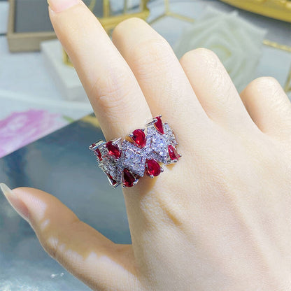 Imitation Pigeon Blood Ruby Ring Banquet Wedding Cocktail Ball Jewelry