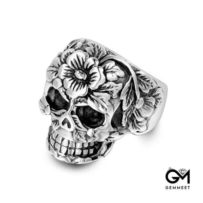 Titanium Steel Herbal Skull Ring