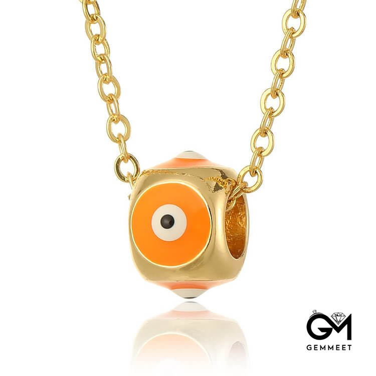 Oil Dripping Round Evil Eye Pendant Necklace