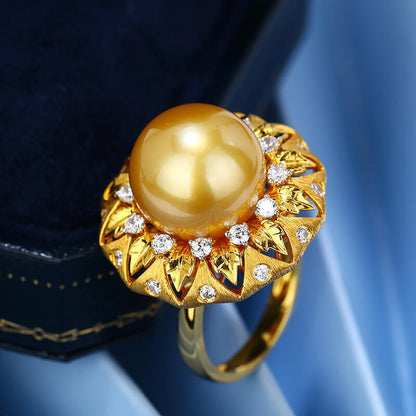 Gubu Qratti Style Imitation South Sea Pearl Textile Carved Gold Open Ring Gold Bead Pendant