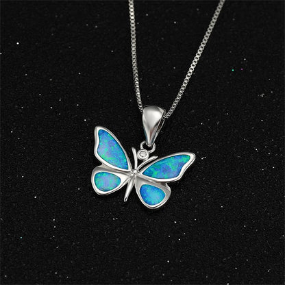 Opal Butterfly Pendant Necklace