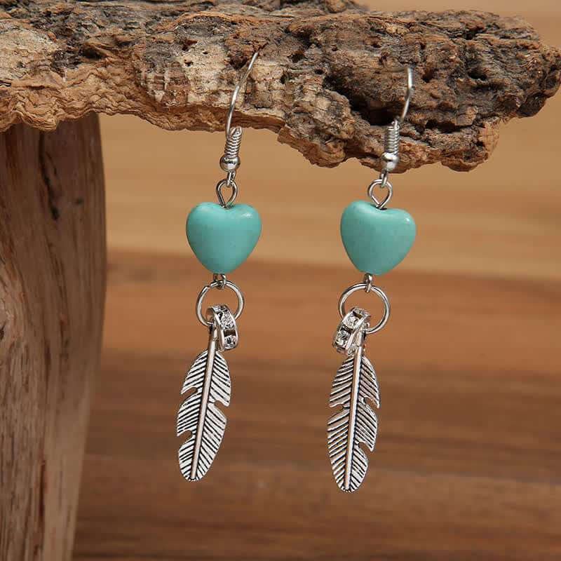 Bohemia Heart Feather Turquoise Earrings