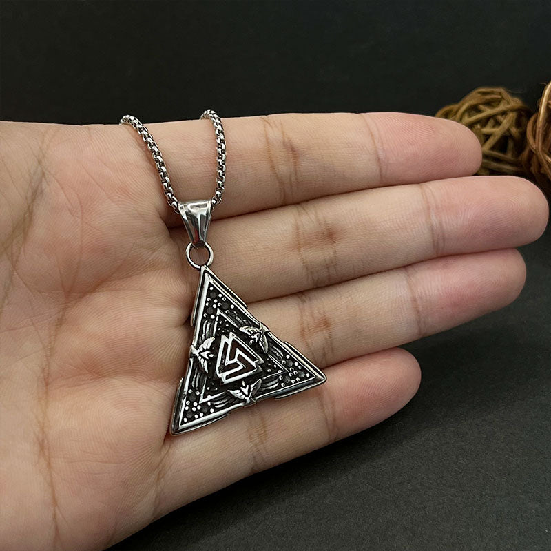 Vintage 3D Relief Triangle Stainless Steel Pendant Necklace