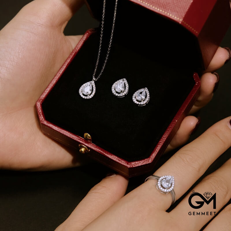 S925 Sterling Silver White Water Drop Hollow Zircon Earrings