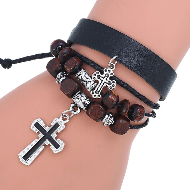 Double Cross Multilayer Leather Bracelet Simple Retro Leather Bracelet