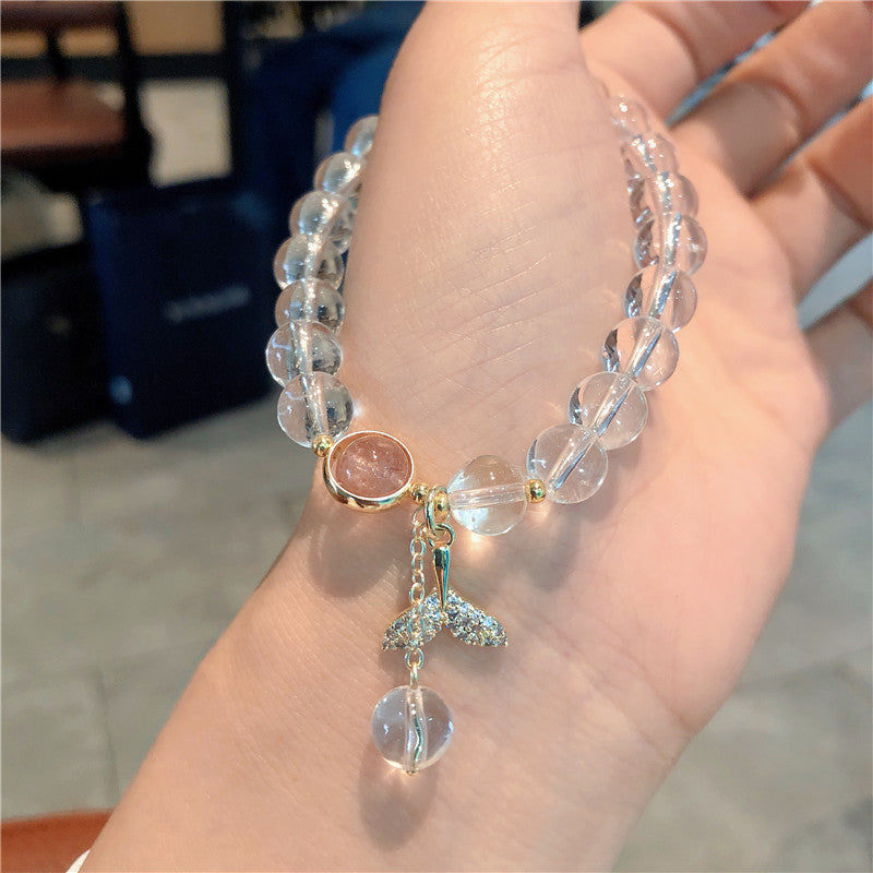 Clear White Crystal Mermaid Pendant Bracelet