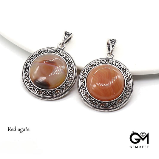 Crystal Red Agate Alloy Stone Pendant Necklace