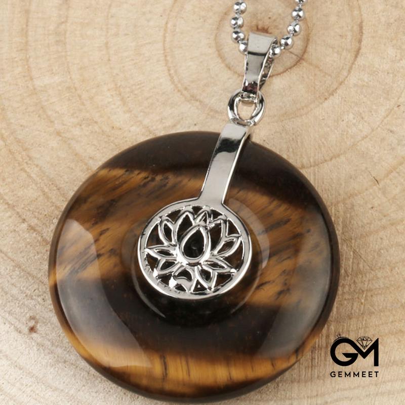 Obsidian Lotus Peace Button Pendant Necklace