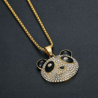 Hip-hop Titanium Steel Gold-plated Zircon Giant Panda Pendant