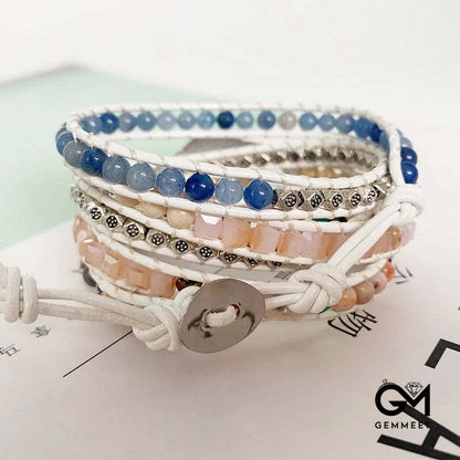 Rose Quartz Kyanite Boho Handmade Wrap Bracelet