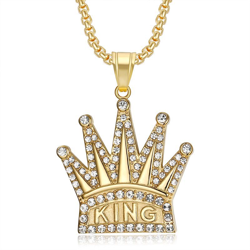 Hip Hop Jewelry Gold Plated Zirconia King Crown Pendant