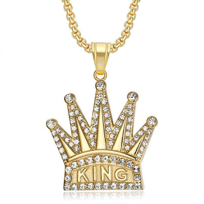 Hip Hop Jewelry Gold Plated Zirconia King Crown Pendant