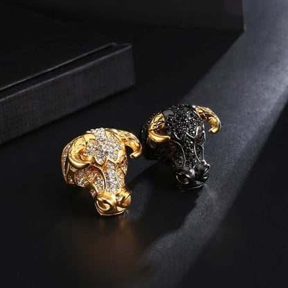 Men's White Cubic Zirconia Black Bull Head Ring