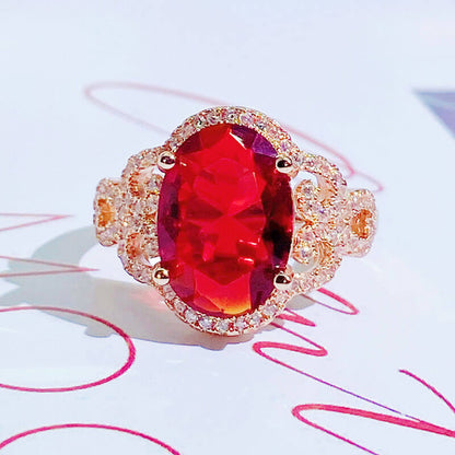 Rose Gold Plated Ruby Ring Fashion Rubellite Ruby Crystal Ring