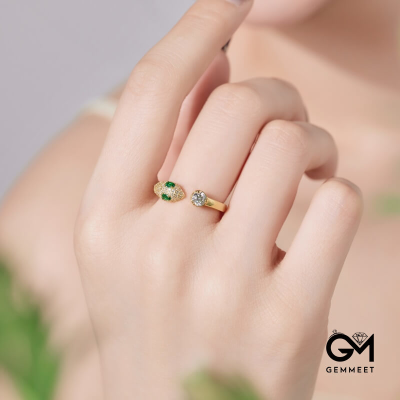 S925 Silver Snake Head Green Oval Zircon Eye Ring