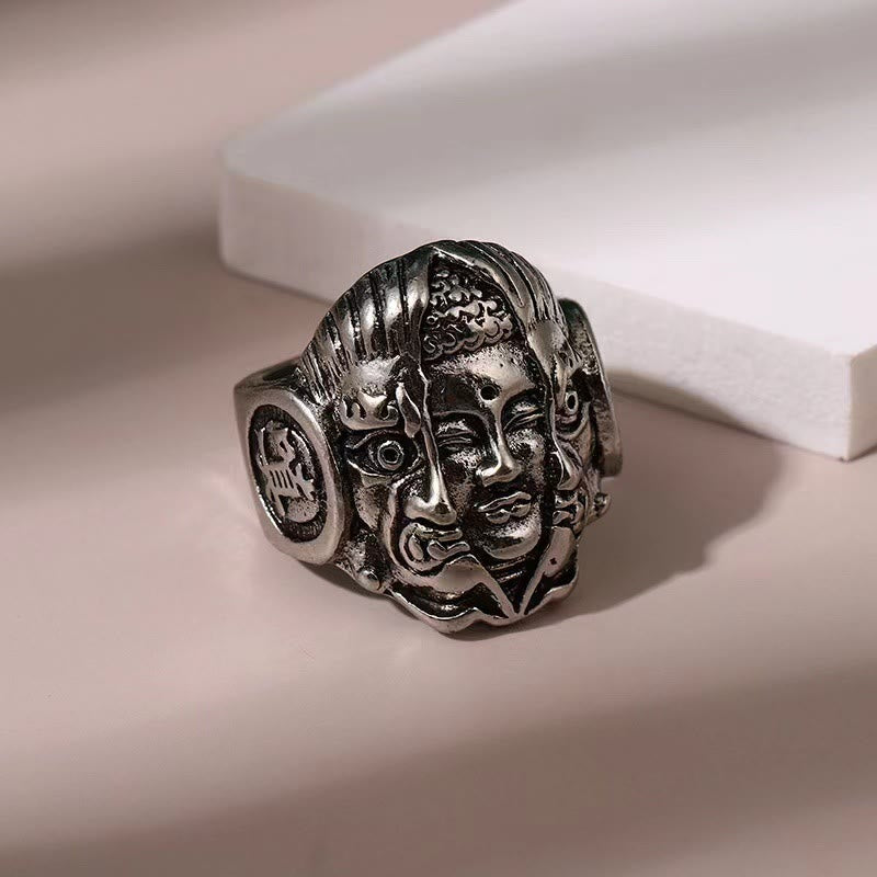 Vintage Three Faces Buddha Adjustable Ring