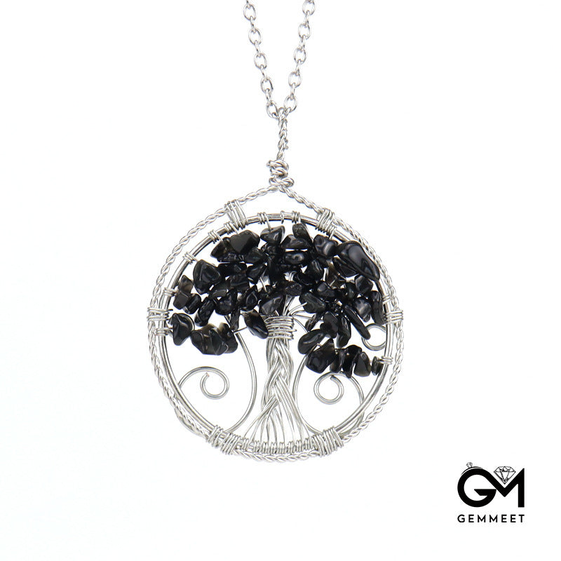 Double Loop Pendant Crystal Tree of Life Necklace