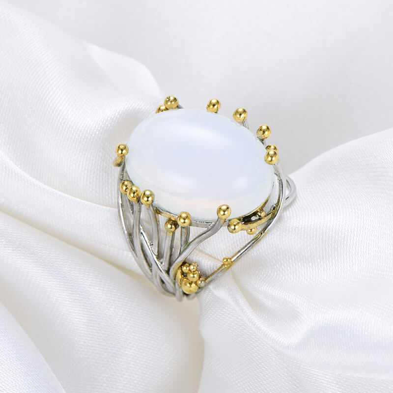 Big Oval Cut Moonstone Branch Hollow Ring