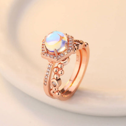 Halo Hexagon Moonstone 2 PCS Ring