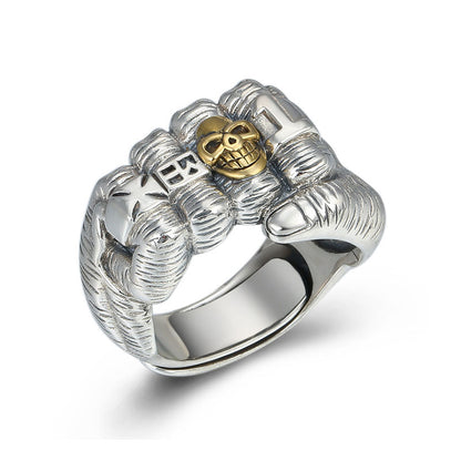 Retro Faust Hippop Gold Skull Ring