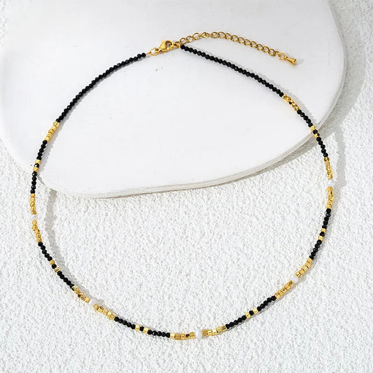 Black Obsidian Beaded Clavicle Necklace