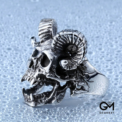 Stainless Steel Punk Satanic Sheep-head Skull Ring