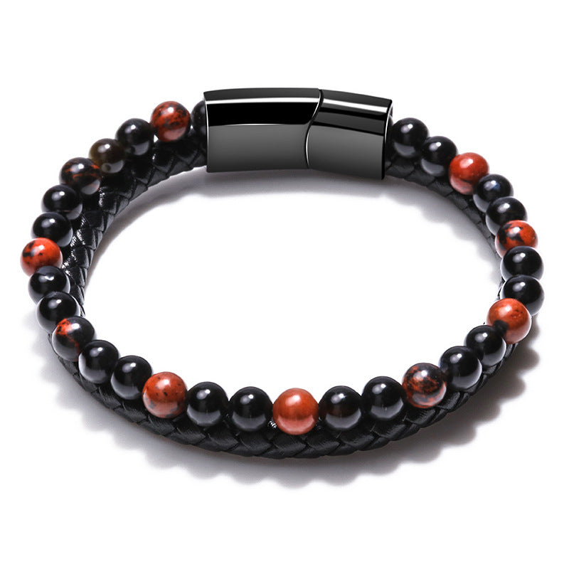 2 Layers Faux Leather Beaded Bracelet