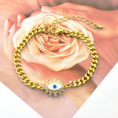 Golden Plating Evil Eye Cuban Link Bracelet