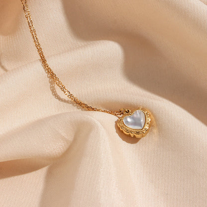 Stainless Steel Gold Shell Love Pendant Necklace