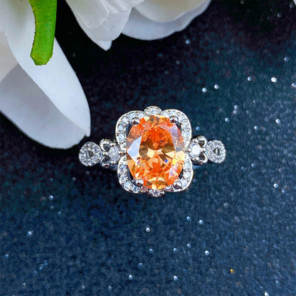 Retro Imitation Fanta Stone Padparadscha Opening Color Gem Ring Orange Red Sun Never Sets Stone Ring