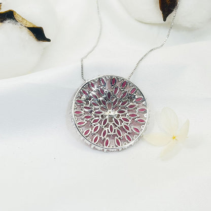 Round Inlaid Pink Zircon Pigeon Pendant Necklace