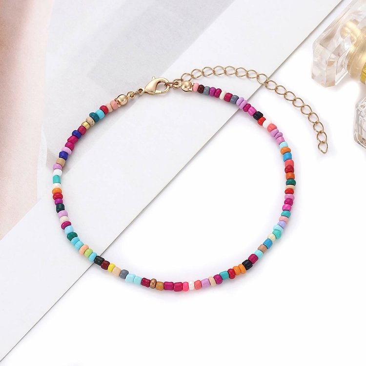 Turquoise Colored Beads Boho Anklet