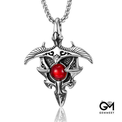 Stainless Steel Eagle Red Stone Pendant Necklace