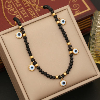 Evil Eye Obsidian Bead Necklace Bracelet Earrings