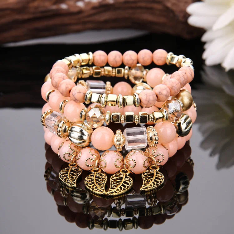 Bohemian Leaf Pendant Accessories Multilayer Bracelet Set