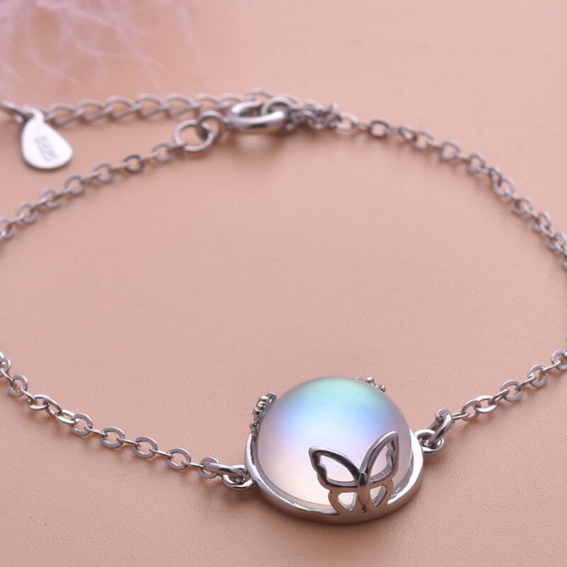 Bud Shape Hollow Butterfly Moonstone Bracelet