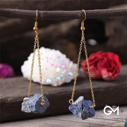 Quartz Gravel Gold Chain Dangle Earrings