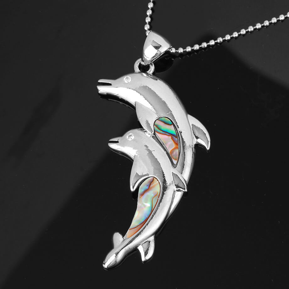 Double Dolphin Mother Animal Pendant Necklace