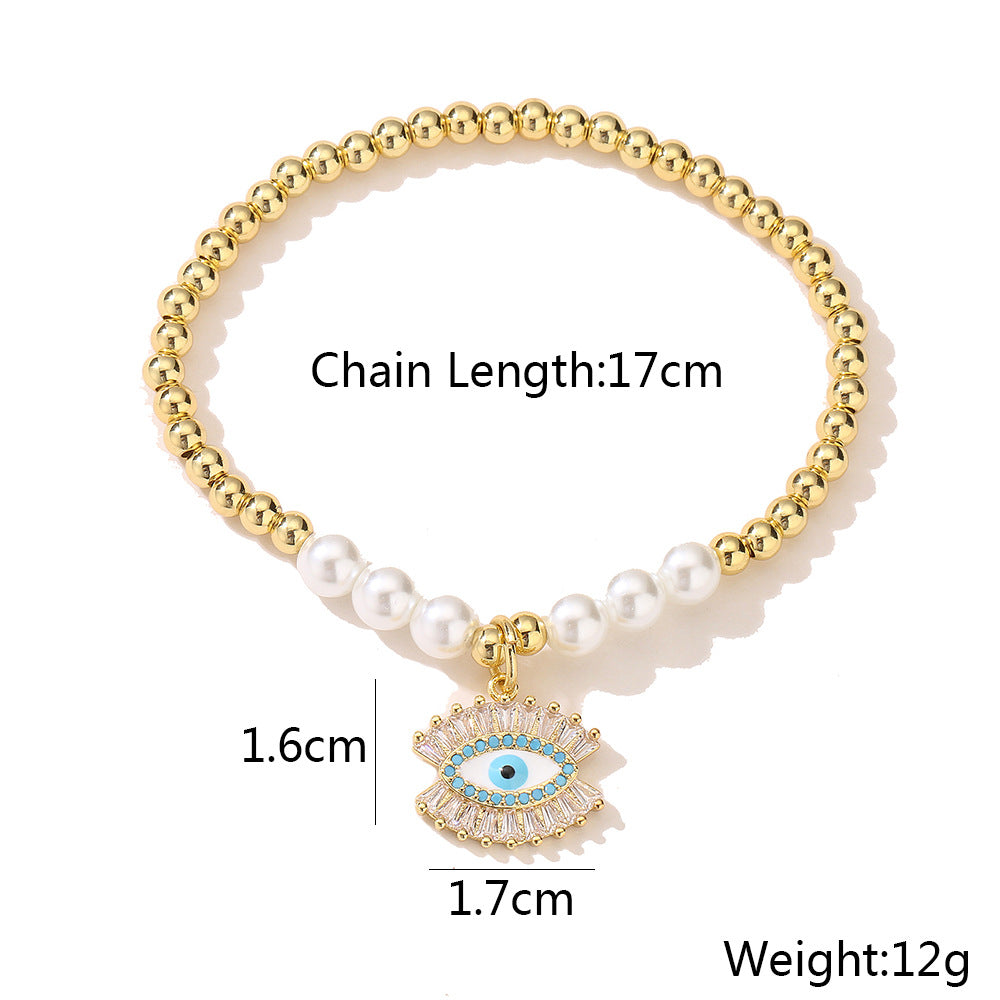 Halo Evil Eye Pendant Pearl Bead Bracelet