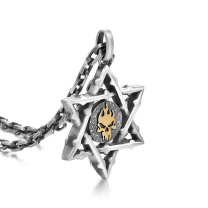 Raging Skull Hollow Hexagram Pendant