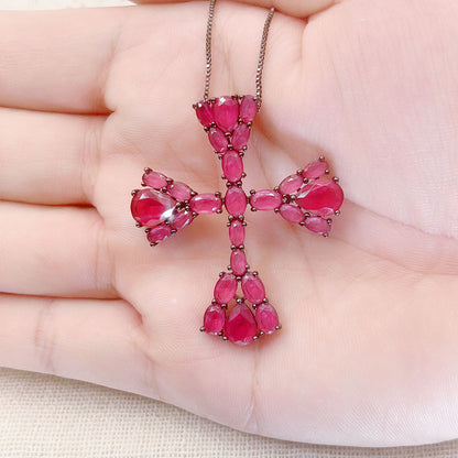 Inlaid Pink Sapphire Zircon Pendant Necklace