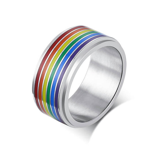 LGBT Rainbow Thick Rotatable Ring